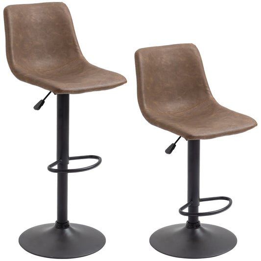 Adjustable Counter Height Bar Stools, Set of 2, 360° Swivel, Vintage Leather, Brown Bar Stools Brown at Gallery Canada