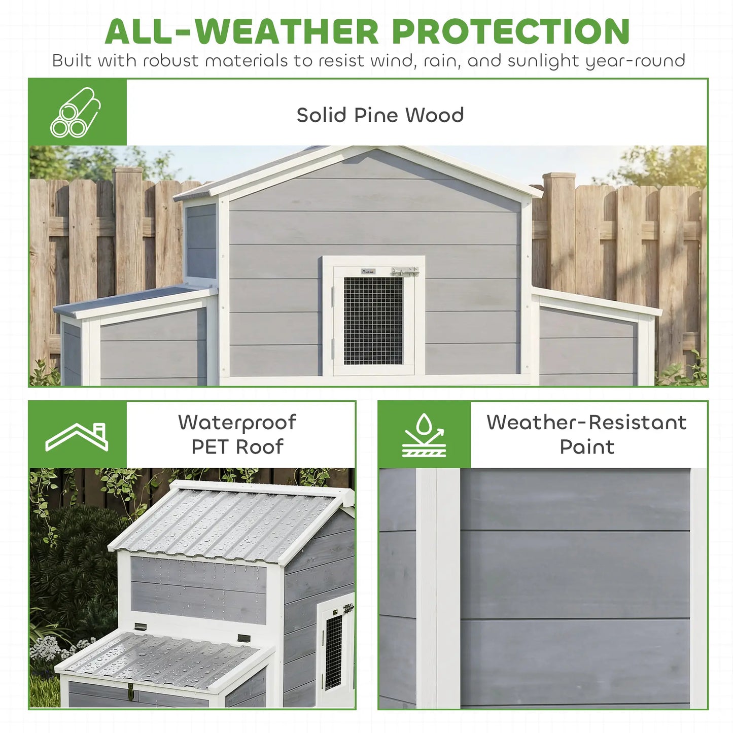 66.5" Large Chicken Coop, Wooden House, 2 Nesting Boxes, Sliding Tray, Ramp Chicken Coops at Gallery Canada