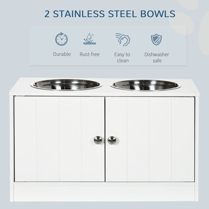 Elevated Dog Bowls, Large Pet Feeding Station with Stand, Storage, 2 Stainless Steel Bowls, 23.6" x 11.8" x 14", White Dog Bowls at Gallery Canada