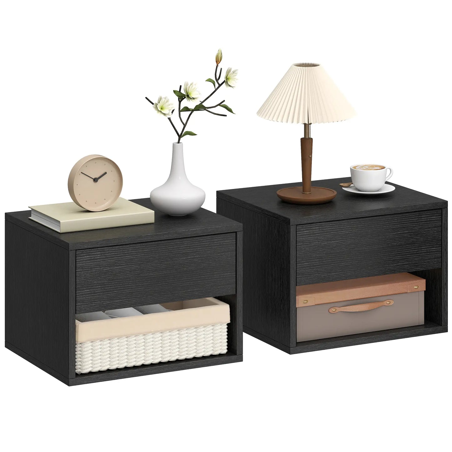 Floating Nightstand Set of 2, Wall Mounted Bedside Table with Drawer, Black Bedside Tables at Gallery Canada