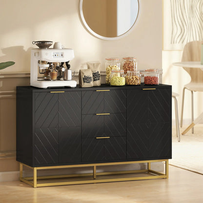 Sideboard Storage Cabinet, 3 Drawers, Adjustable Shelves, Black Kitchen Pantry Cabinets at Gallery Canada