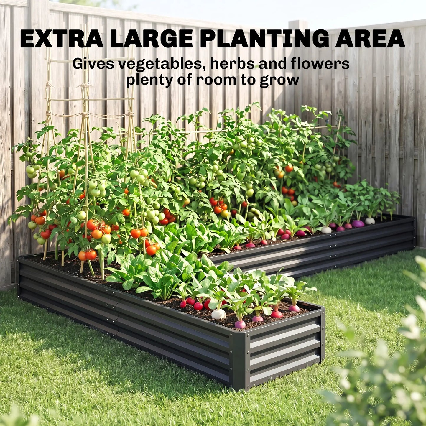 L-Shaped Raised Garden Bed, 82" x 109" x 12", Galvanized Steel, Dark Grey Galvanized Planter Boxes at Gallery Canada