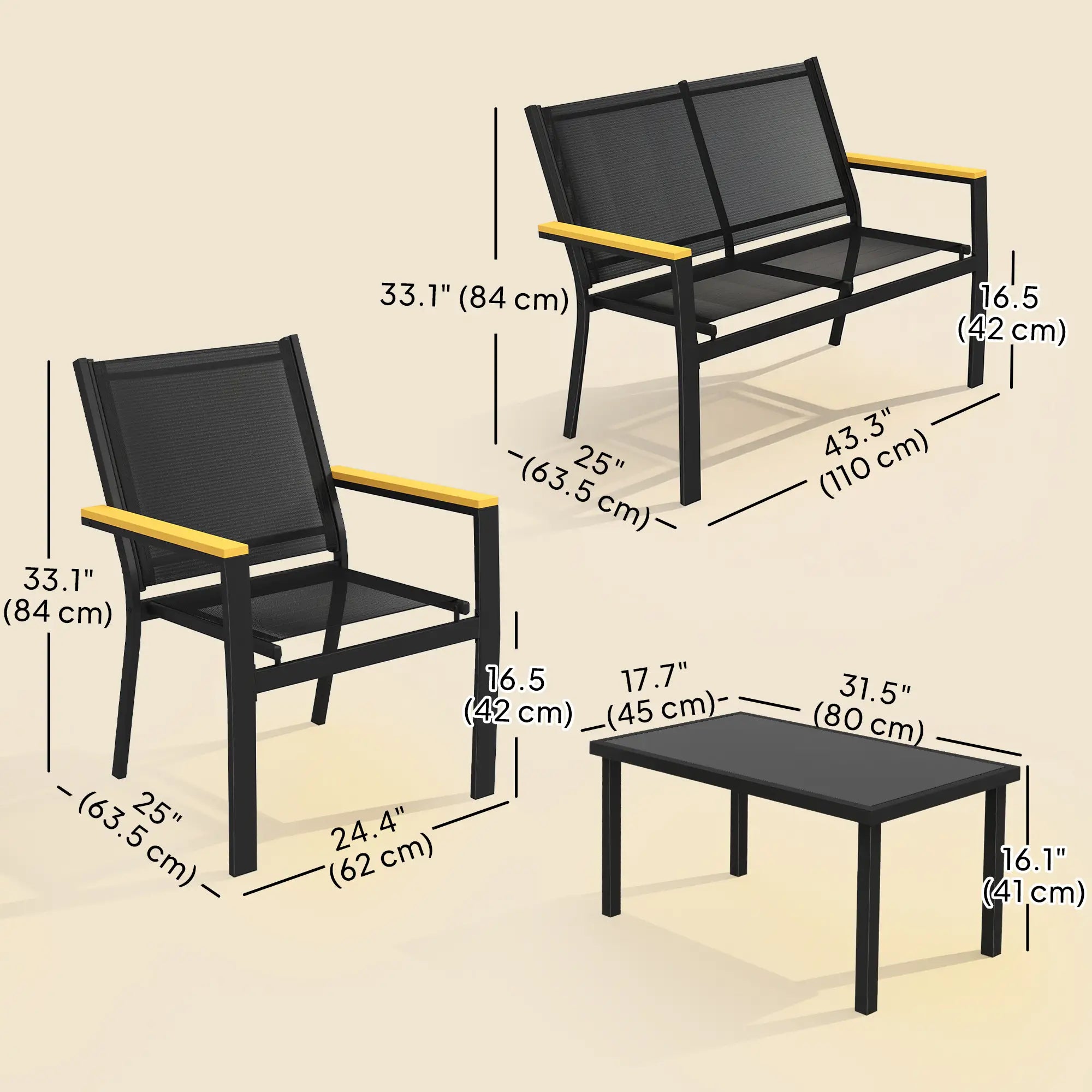 4 Piece Patio Furniture Set, Tempered Glass Tabletop, Black Patio Furniture Sets at Gallery Canada