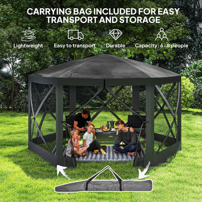 12' x 12' Hexagon Pop Up Screen Tent, Camping Shelter w/ Mesh, Carry Bag, Black Pop Up Canopies at Gallery Canada