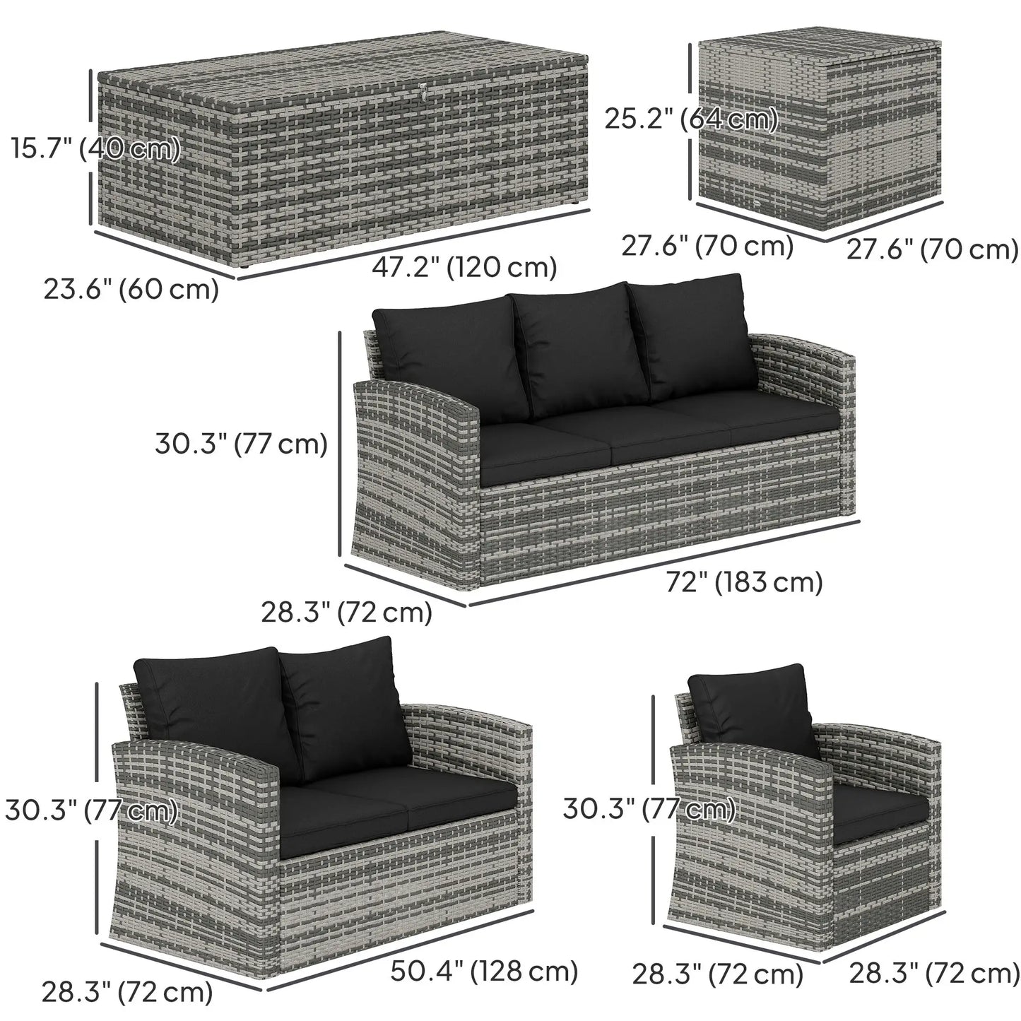6-Piece Wicker Patio Furniture Set, 7-Seater with Cushions, Black Patio Furniture Sets at Gallery Canada