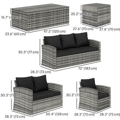 6-Piece Wicker Patio Furniture Set, 7-Seater with Cushions, Black Patio Furniture Sets at Gallery Canada
