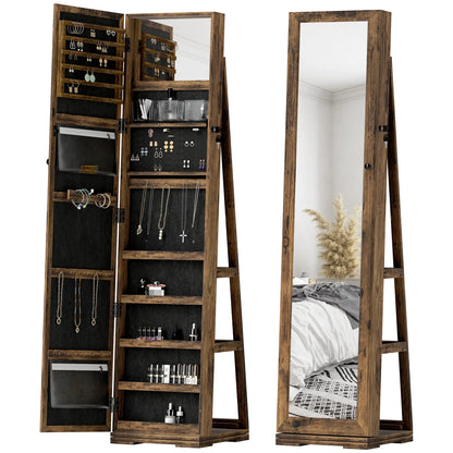 360° Swivel Jewelry Armoire, Lockable Mirror Cabinet, Rustic Brown Jewelry Armoire & Jewellery Mirror Cabinets at Gallery Canada