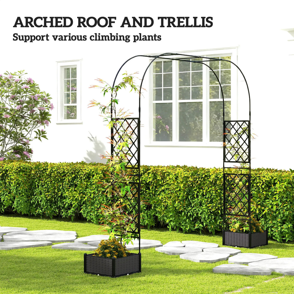 Garden Arch Trellis Arbor With 2 Planter Boxes, 109.4" x 15.7" x 86.6", Black Garden Arches at Gallery Canada