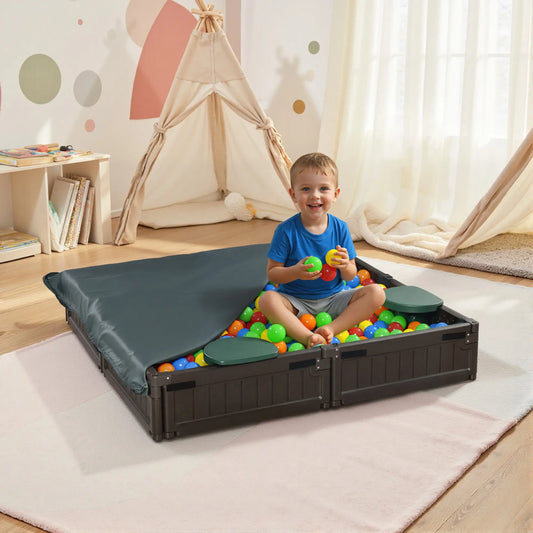 Kids Outdoor Sandbox with Canopy, Bottom Fabric Liner, Brown Sandboxes & Accessories Dark Green Seat, brown panel at Gallery Canada