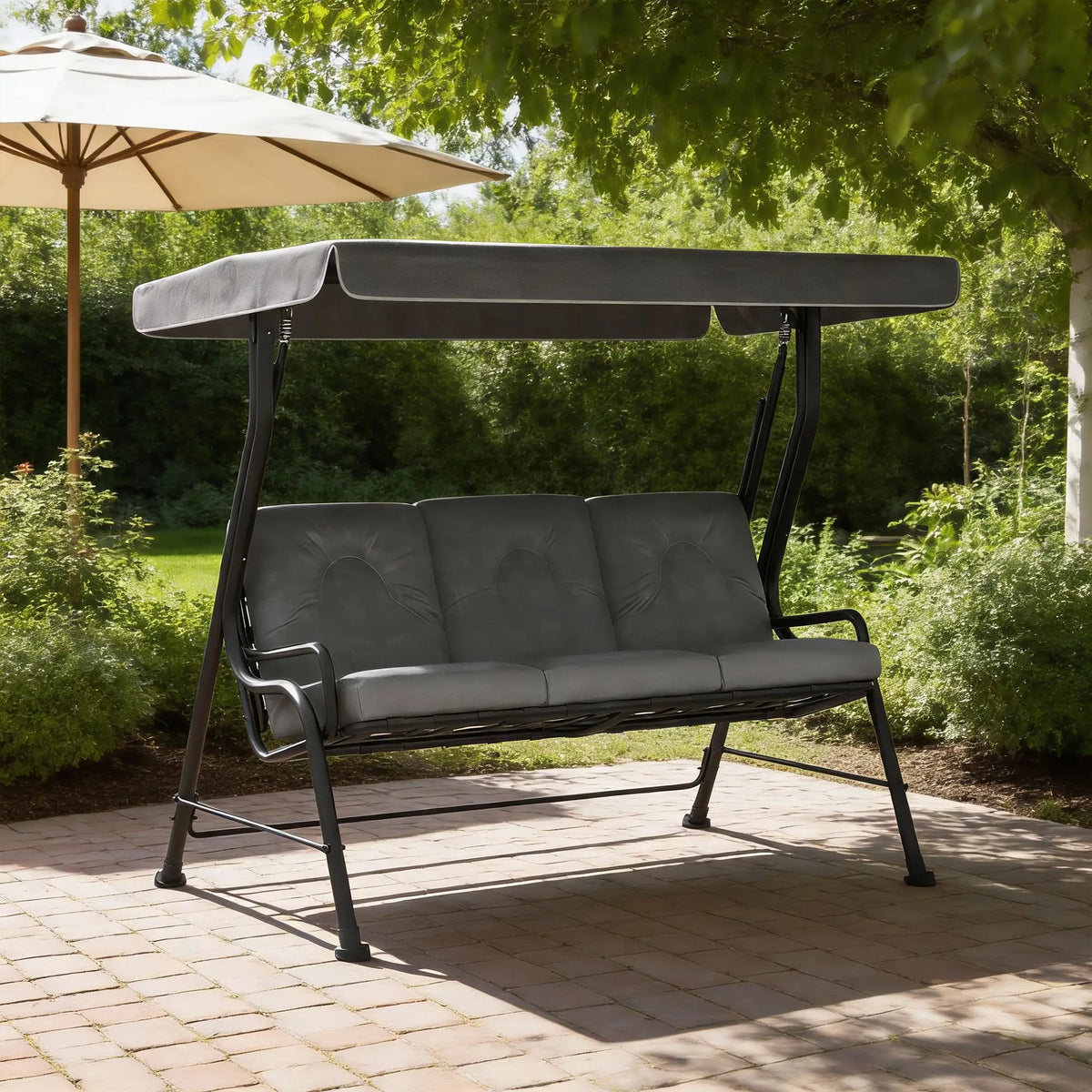 3-Person Patio Swing Chair With Canopy, Light Grey Porch Swings with Canopy at Gallery Canada