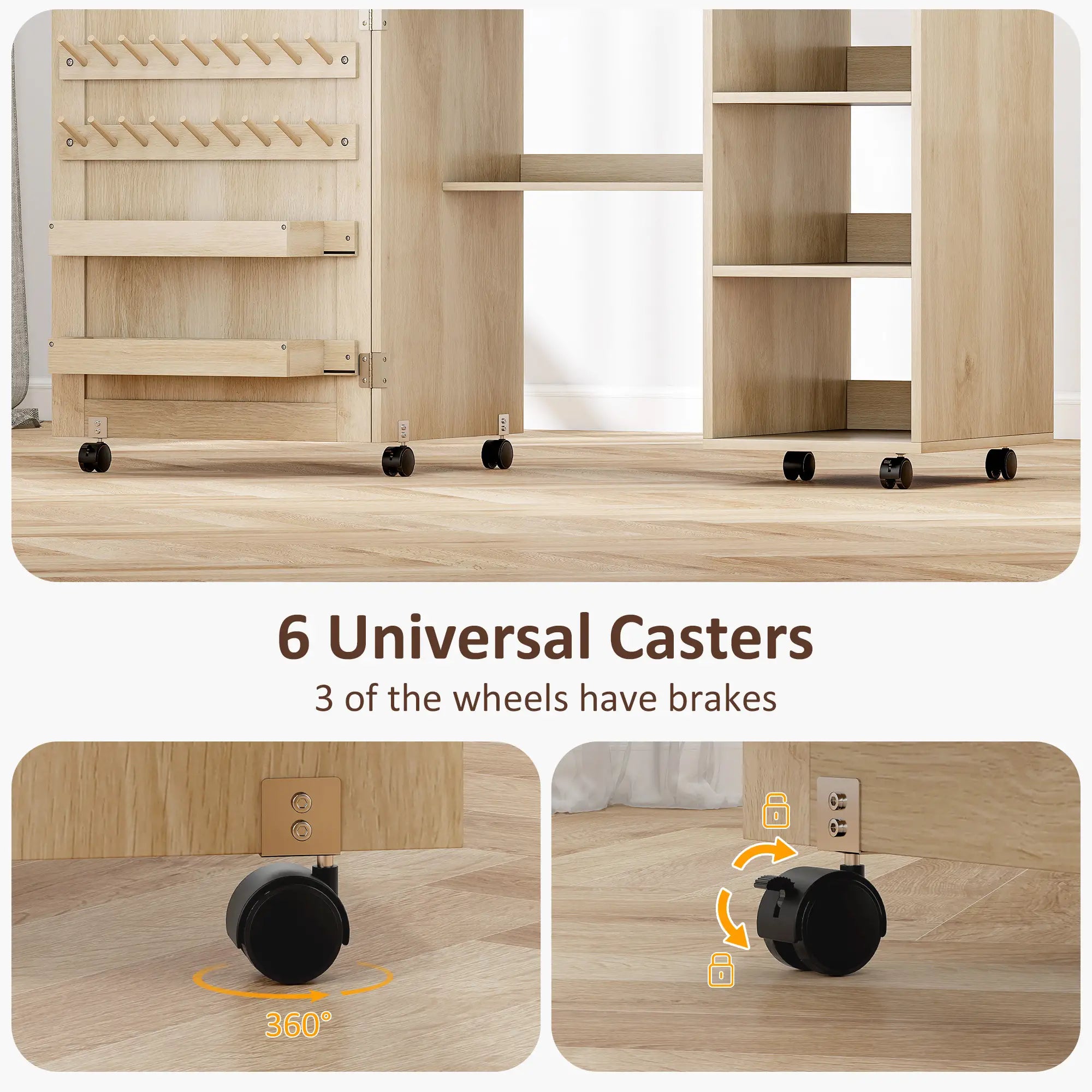 Sewing Machine Table with Drop Leaf, Rattan Door, Storage Shelves, Natural Storage Cabinets at Gallery Canada