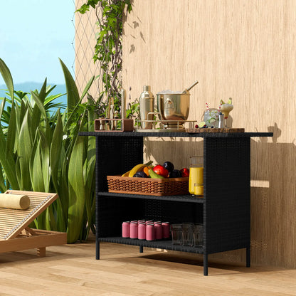 PE Rattan Outdoor Bar Table, 2 Shelves, Black Patio Side Tables at Gallery Canada