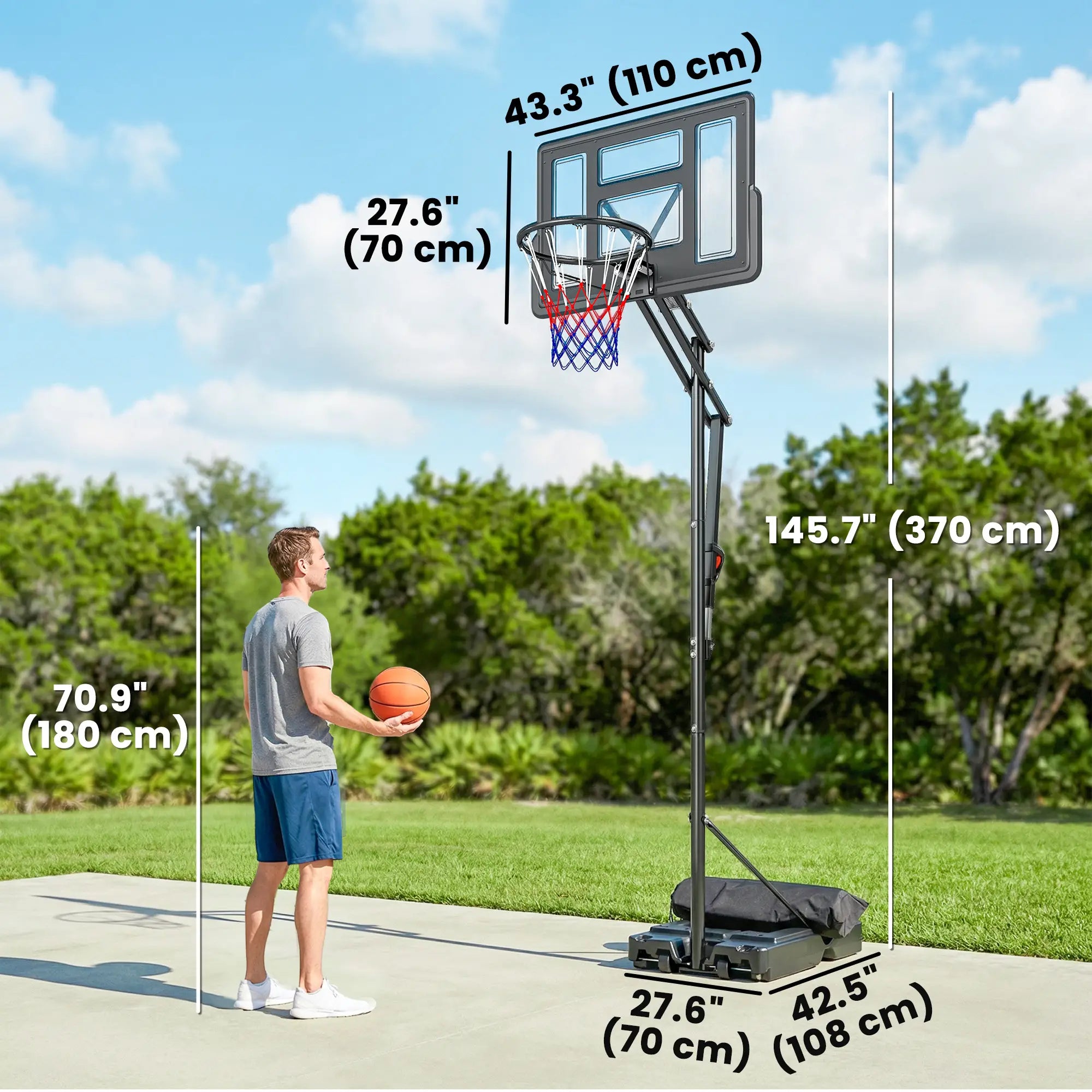 Portable Basketball Hoop, 7.7 FT to 10 FT Adjustable, 43'' Shatterproof Backboard, Fillable Base Basketball at Gallery Canada