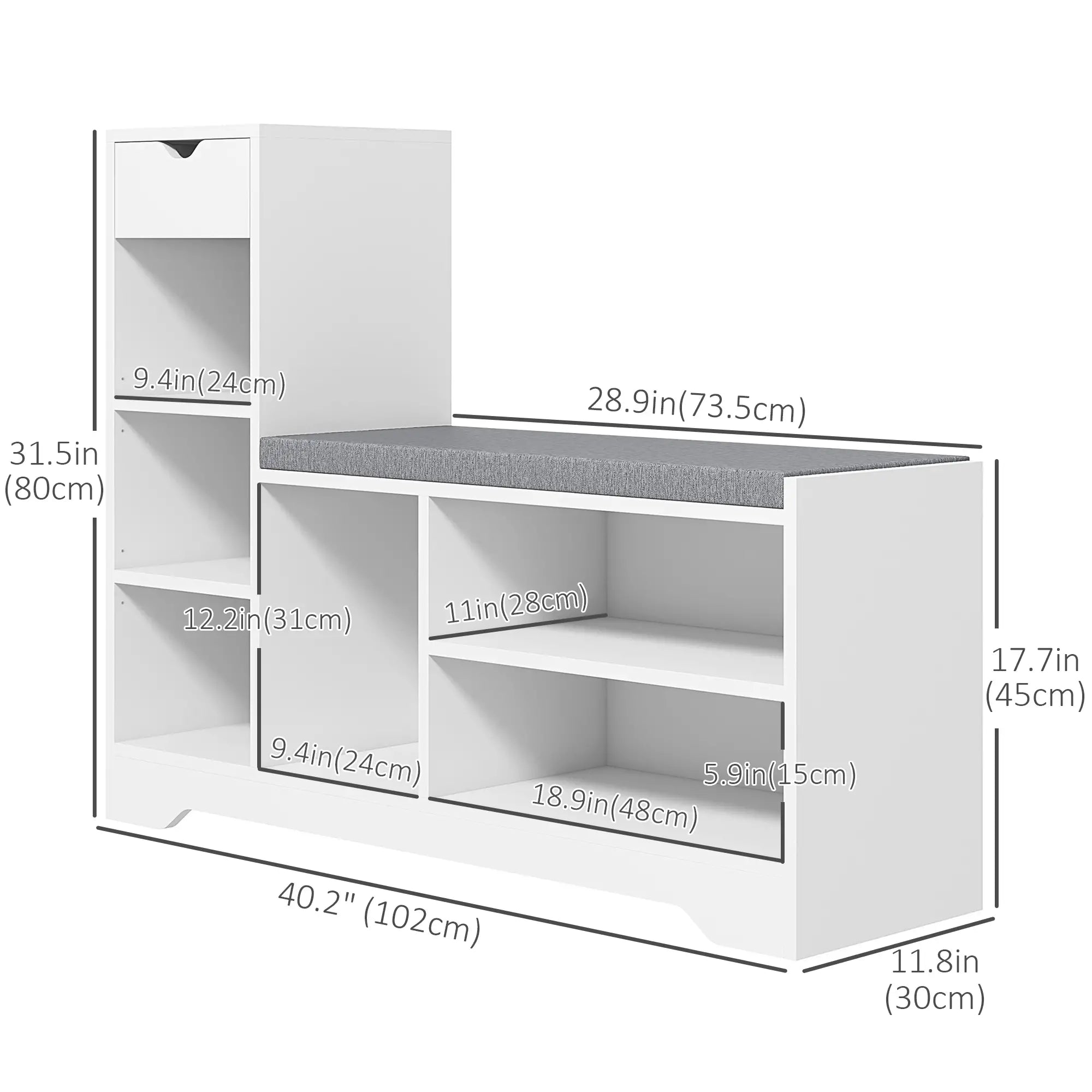 Upholstered Shoe Storage Bench With Seat, Drawer, 6 Shelves, White Shoe Storage Cabinets & Racks at Gallery Canada