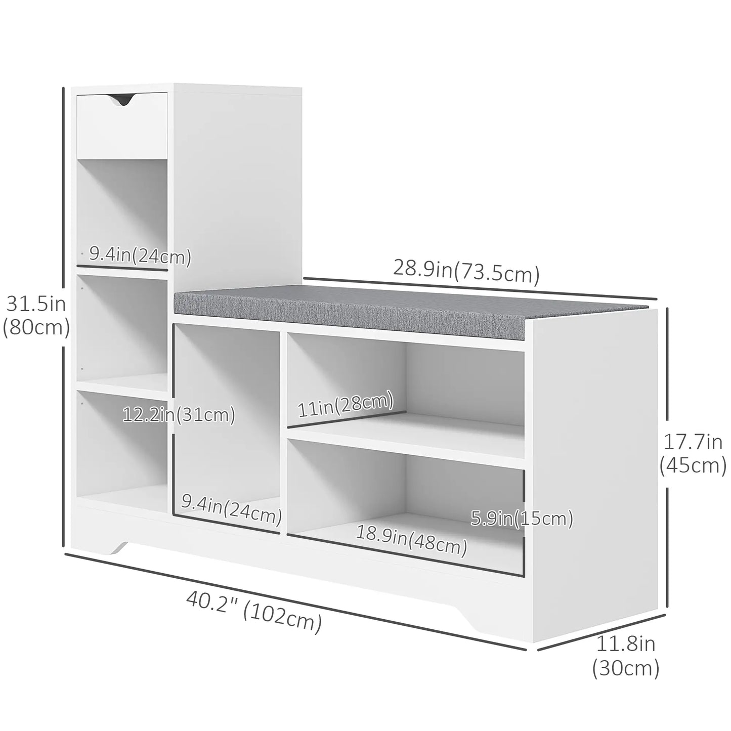 Upholstered Shoe Storage Bench With Seat, Drawer, 6 Shelves, White Shoe Storage Cabinets & Racks at Gallery Canada