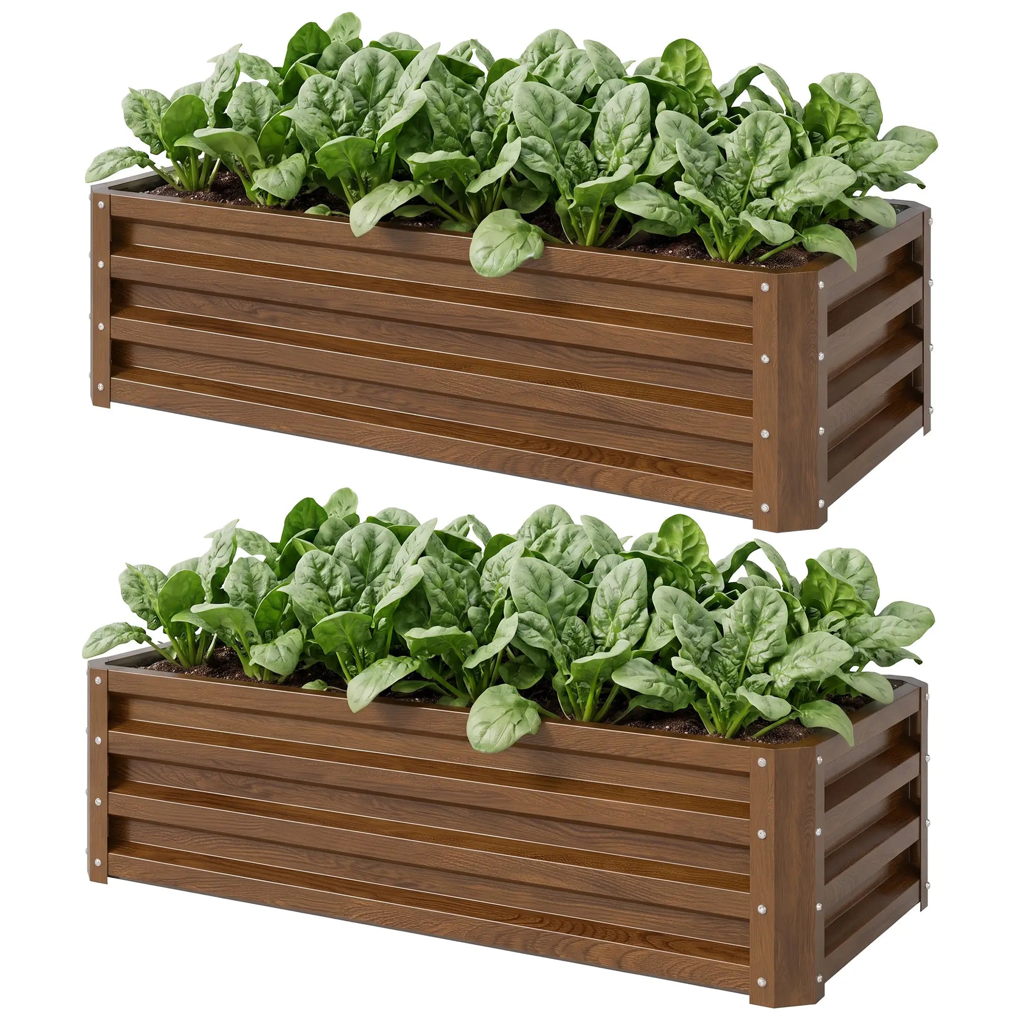 Galvanized Raised Garden Beds, Set of 2, Wood Effect, Brown Galvanized Planter Boxes Brown Wood Effect at Gallery Canada