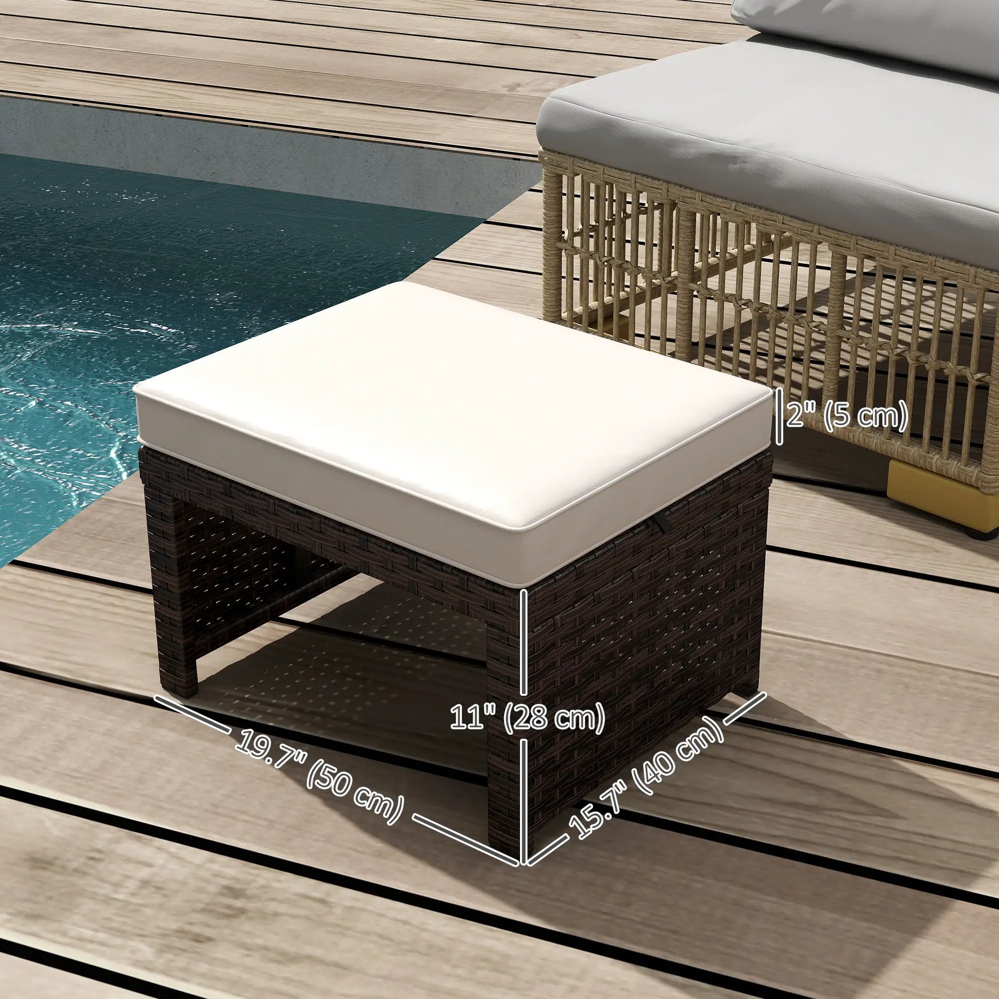 2 Wicker Outdoor Ottomans, Removable Cushions, Rattan Seating, Khaki Patio Furniture Sets at Gallery Canada