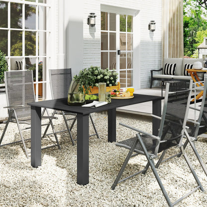 59" Outdoor Patio Table With Umbrella Hole, Slatted Tabletop, Black Patio Dining Tables at Gallery Canada