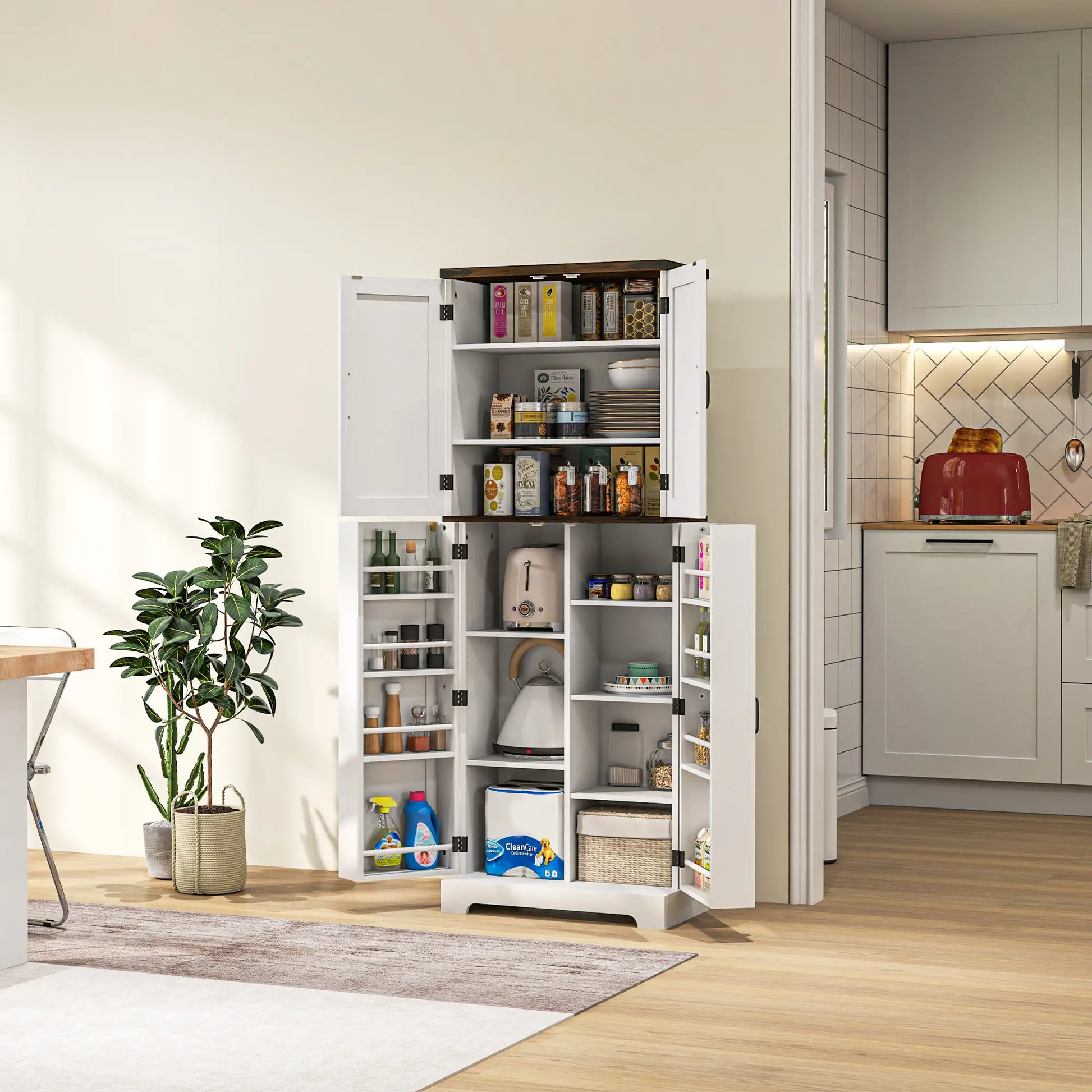 64" Tall Kitchen Pantry Cabinet, Adjustable Shelves, White Kitchen Pantry Cabinets at Gallery Canada