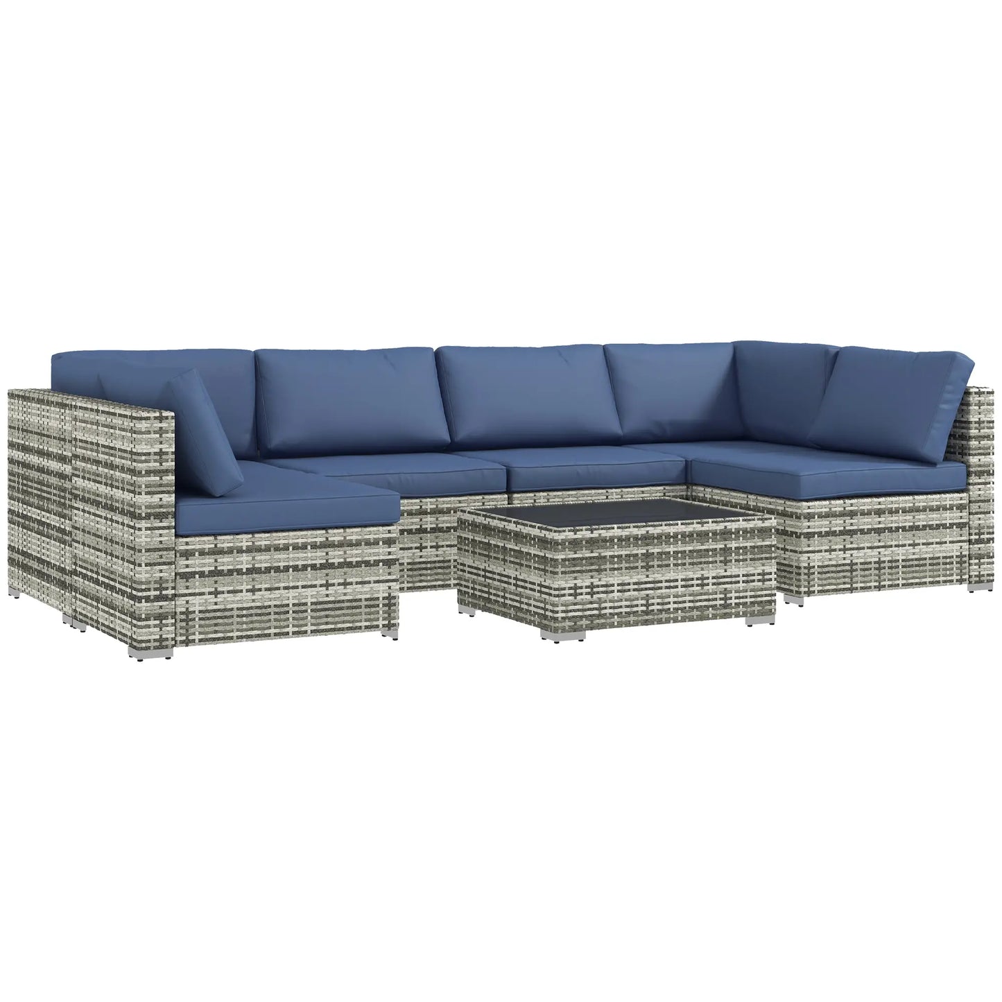 7pc Wicker Sectional Set, Tea Table, Rattan Sofa, Outdoor Furniture, Blue Patio Furniture Sets at Gallery Canada