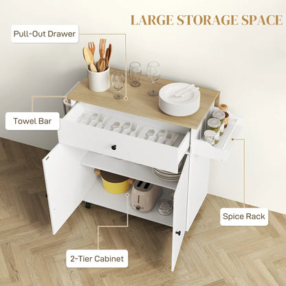 Rolling Kitchen Island With Drop Leaf, Storage Cart With Drawer, White Kitchen Islands & Kitchen Carts at Gallery Canada