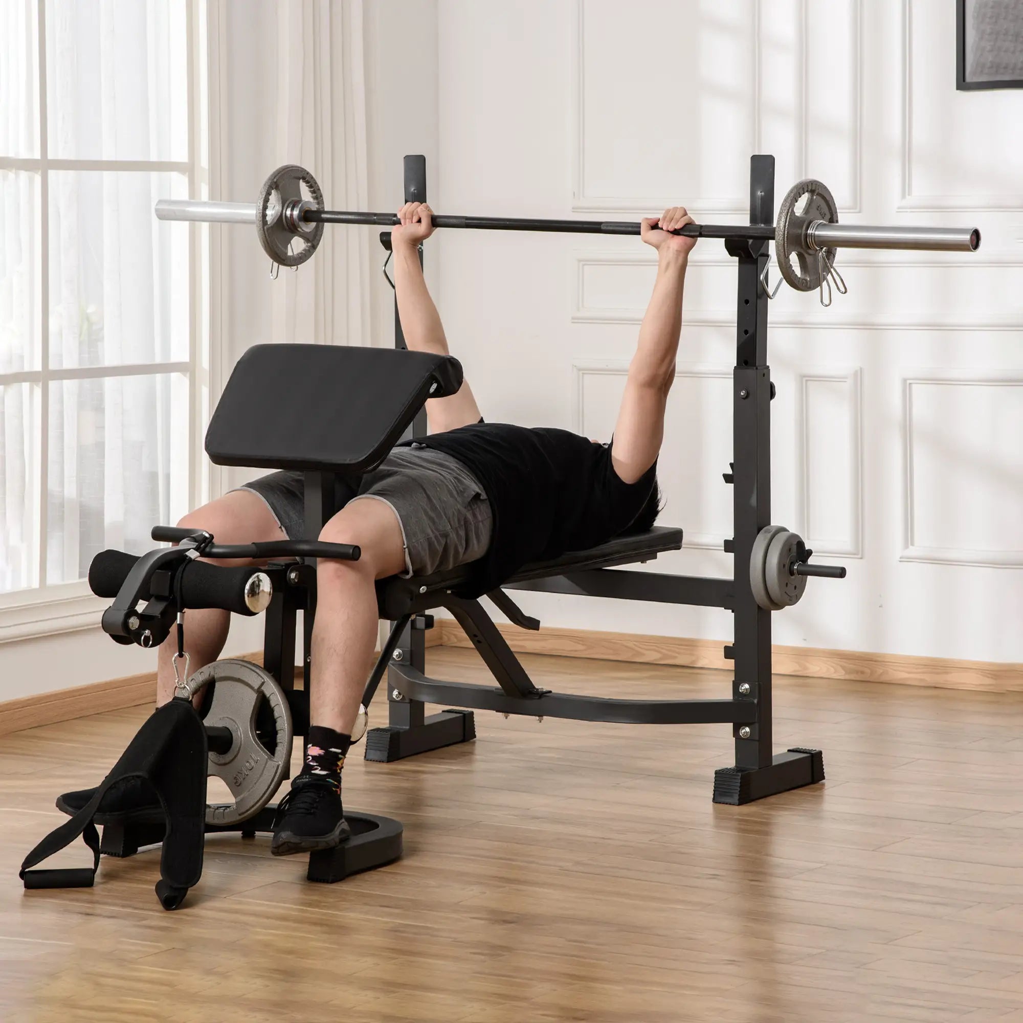 Adjustable Olympic Weight Bench, Squat Rack, Leg Extension, Grey Weight Benches at Gallery Canada