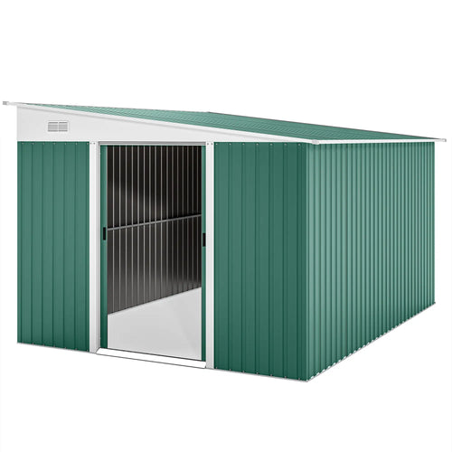11' x 9' Steel Garden Storage Shed, Outdoor Metal Tool House, Green