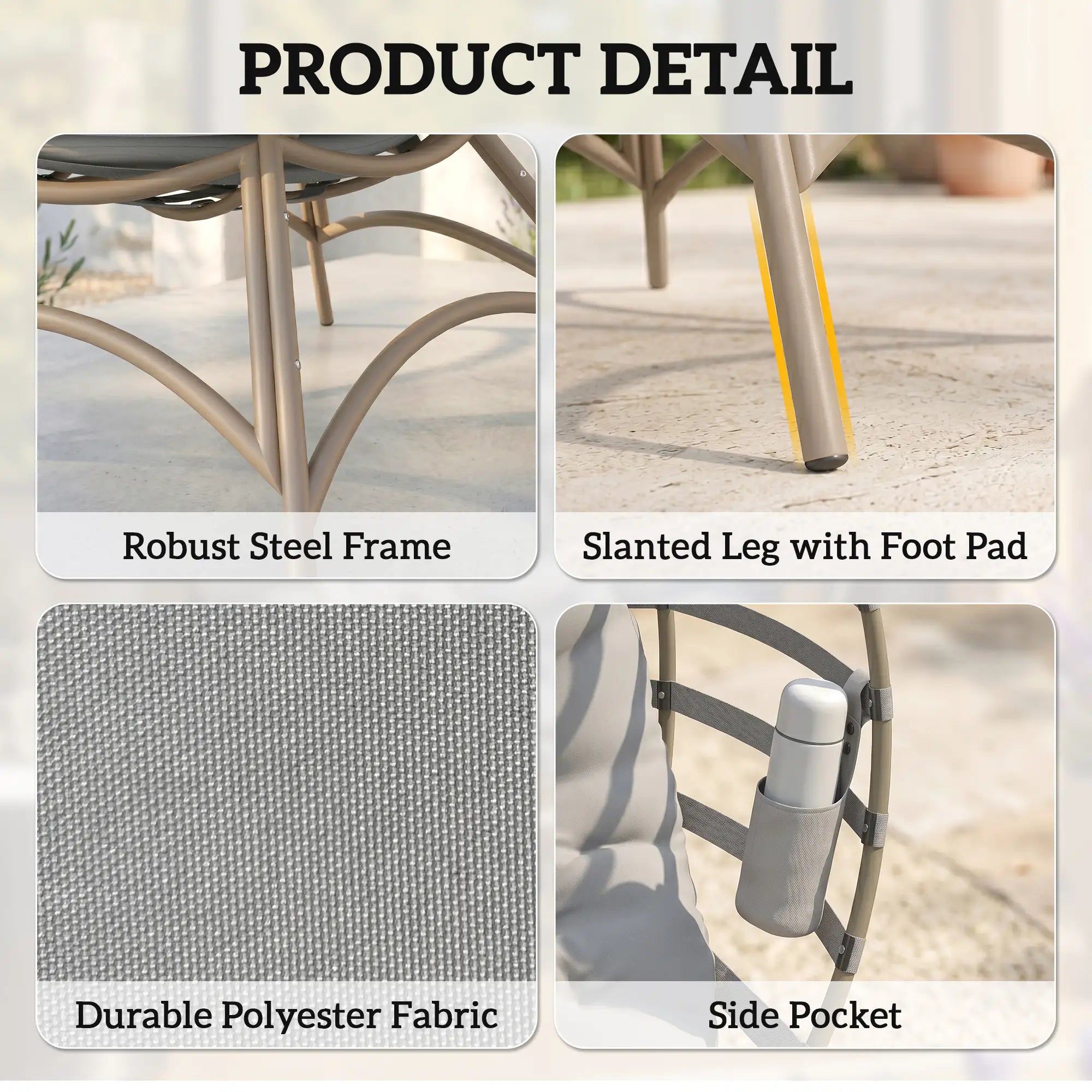 Egg Patio Lounge Chair, Foldable, with Cushion & Pocket, Light Grey, Light Grey Patio Chairs at Gallery Canada