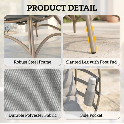 Egg Patio Lounge Chair, Foldable, with Cushion & Pocket, Light Grey, Light Grey Patio Chairs at Gallery Canada