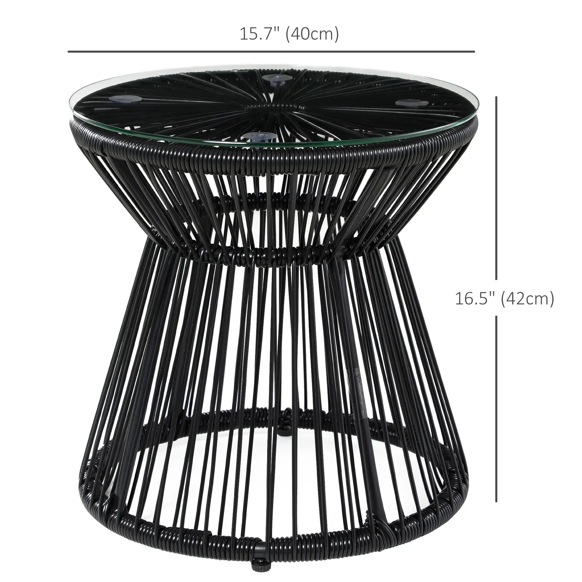 Round Rattan End Table, Hollow Drum Design, Glass Top, Black Patio Side Tables at Gallery Canada