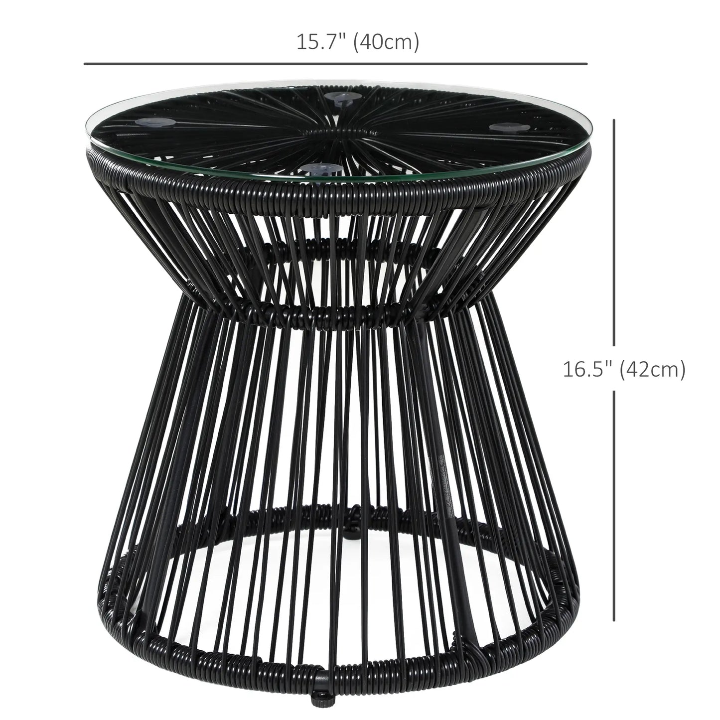 Round Rattan End Table, Hollow Drum Design, Glass Top, Black Patio Side Tables at Gallery Canada