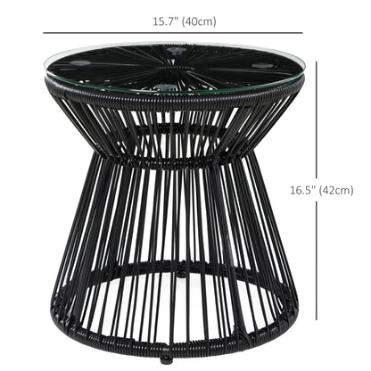 Round Rattan End Table, Hollow Drum Design, Glass Top, Black Patio Side Tables at Gallery Canada