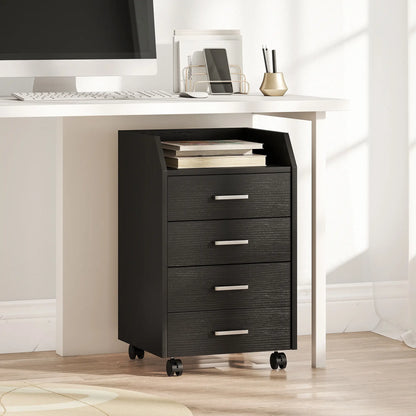 4-Drawer Vertical Mobile Filing Cabinet, Lockable Wheels, Black Wood Grain Office Cabinets & Cupboards at Gallery Canada