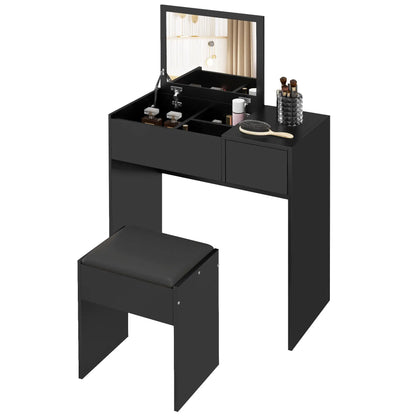 Modern Vanity Set with Flip Top Mirror, Cushioned Stool, Black Dressing & Vanity Tables Black at Gallery Canada