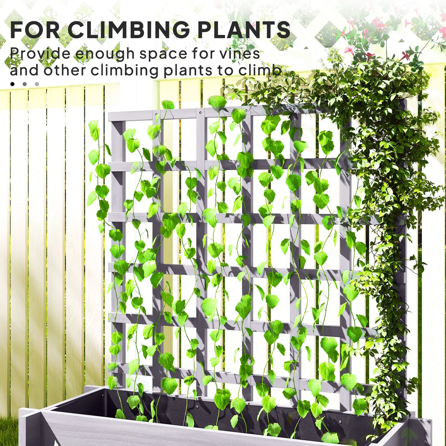 Wooden Elevated Planter Box with Trellis, 3 Tier Raised Garden Bed, Grey Raised Garden Beds at Gallery Canada