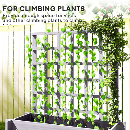 Wooden Elevated Planter Box with Trellis, 3 Tier Raised Garden Bed, Grey Raised Garden Beds at Gallery Canada