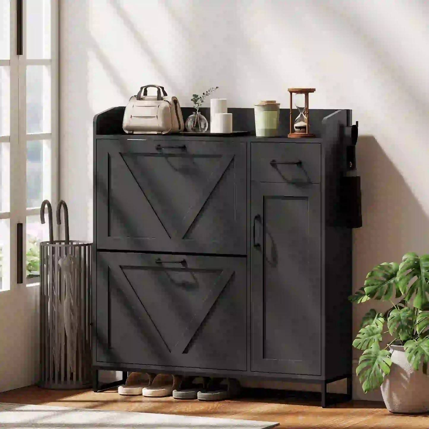 Farmhouse Shoe Storage Cabinet, Side Cabinet, Adjustable Shelves, Black Shoe Storage Cabinets & Racks at Gallery Canada
