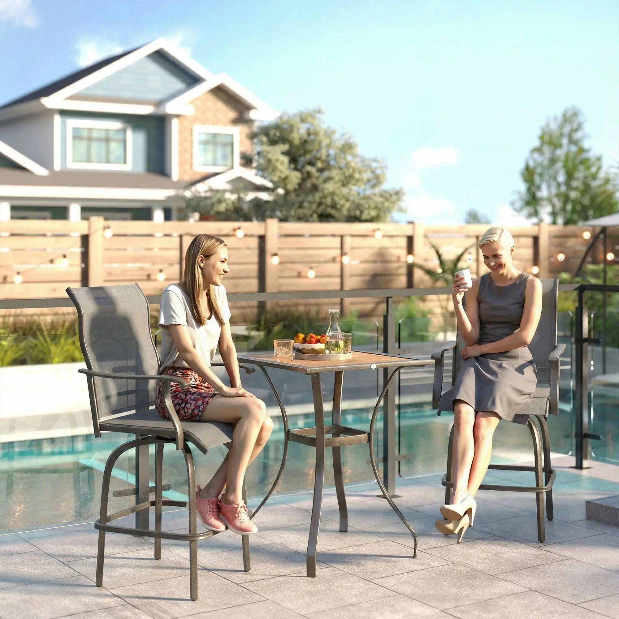 Outdoor Bar Stools Set of 2, Swivel High Back Chairs, Light Grey Bistro Sets at Gallery Canada