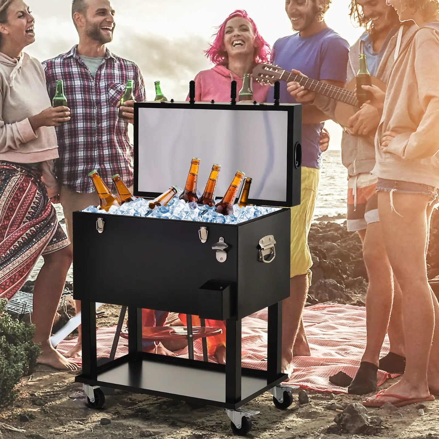 68QT Portable Cooler with Foosball Table Top, Wheels, Tray Shelf, Black Cooler Boxes at Gallery Canada