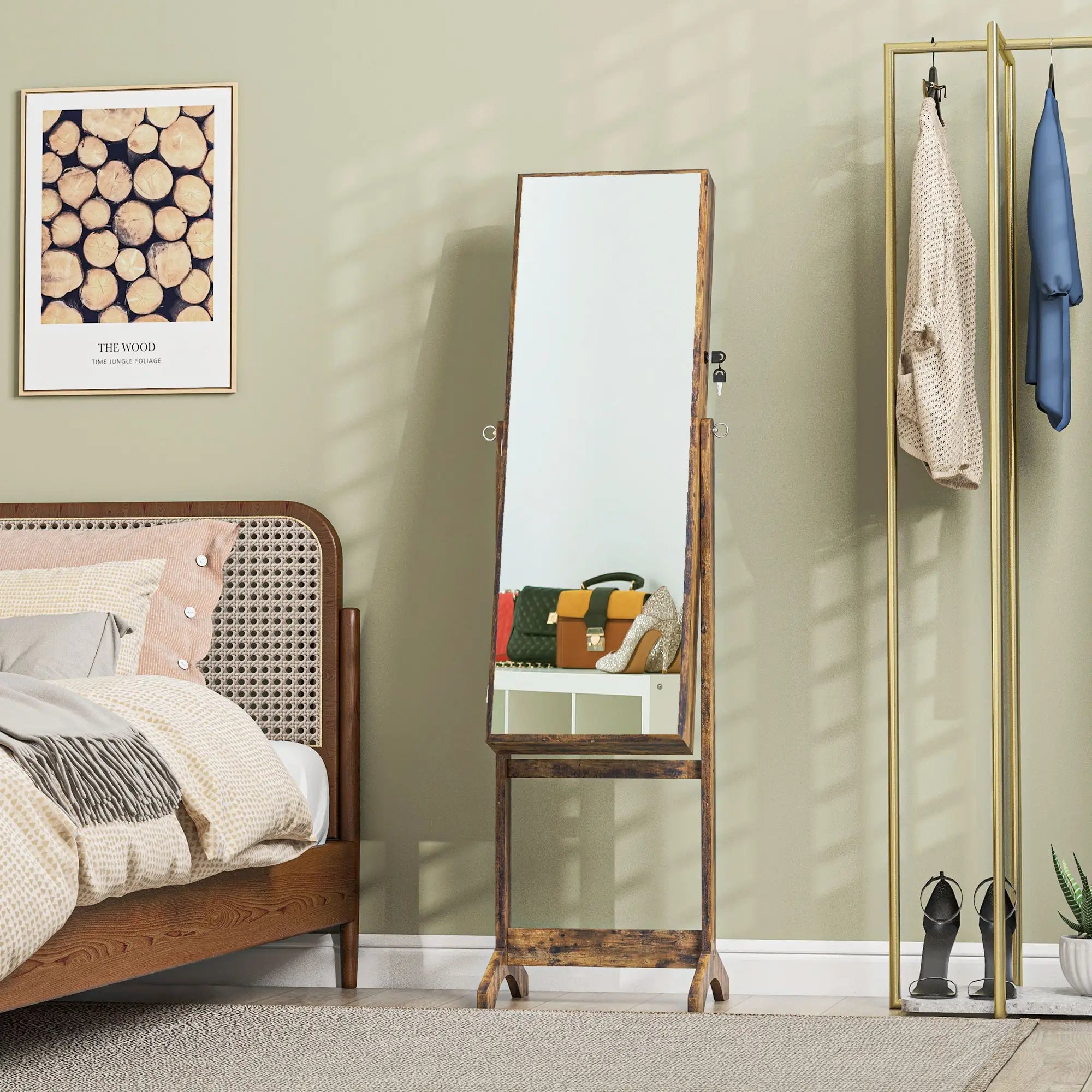 Lockable Mirror Jewelry Cabinet, Full-Length, 3 Adjustable Angles, Rustic Brown Jewelry Armoire & Jewellery Mirror Cabinets at Gallery Canada