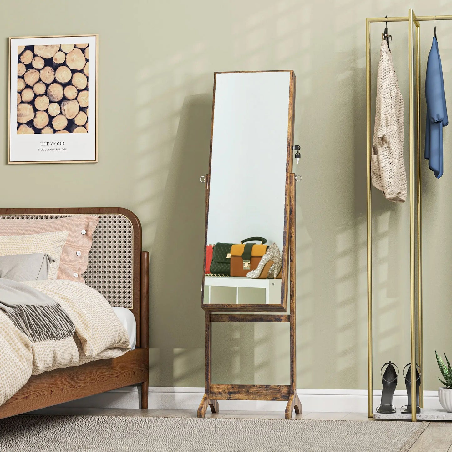 Lockable Mirror Jewelry Cabinet, Full-Length, 3 Adjustable Angles, Rustic Brown Jewelry Armoire & Jewellery Mirror Cabinets at Gallery Canada