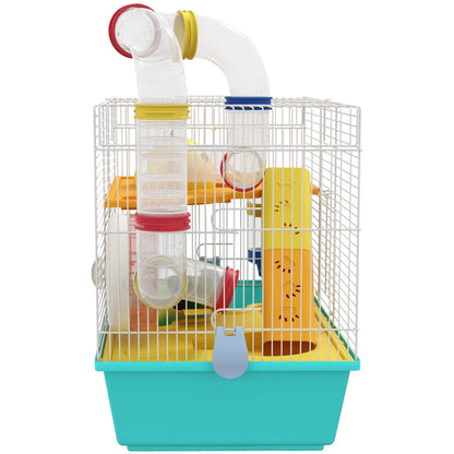 3 Tier Hamster Cage With Tunnels, Water Bottle, Exercise Wheel, 18" x 11" x 15", Light Blue Hamster Cages at Gallery Canada