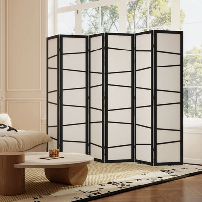 66.9" Folding Room Divider, 6 Panel Wood Frame Partition, White Room Dividers at Gallery Canada