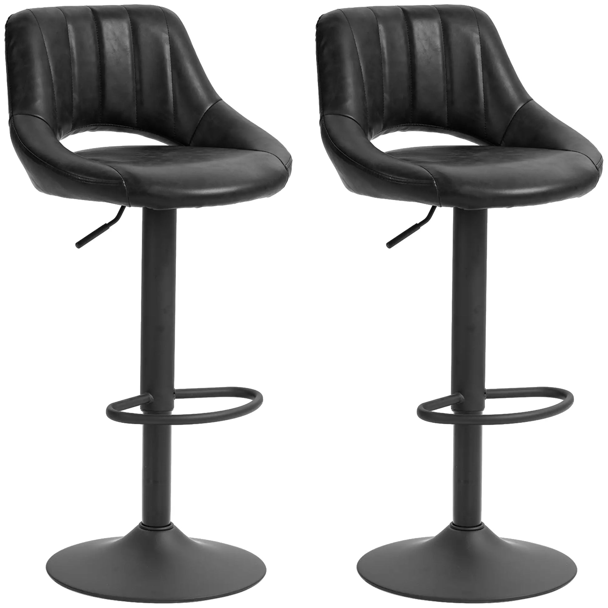 Swivel Bar Stools Set of 2, Faux Leather Upholstered Counter Height Barstools with Round Metal Base Bar Stools Black at Gallery Canada