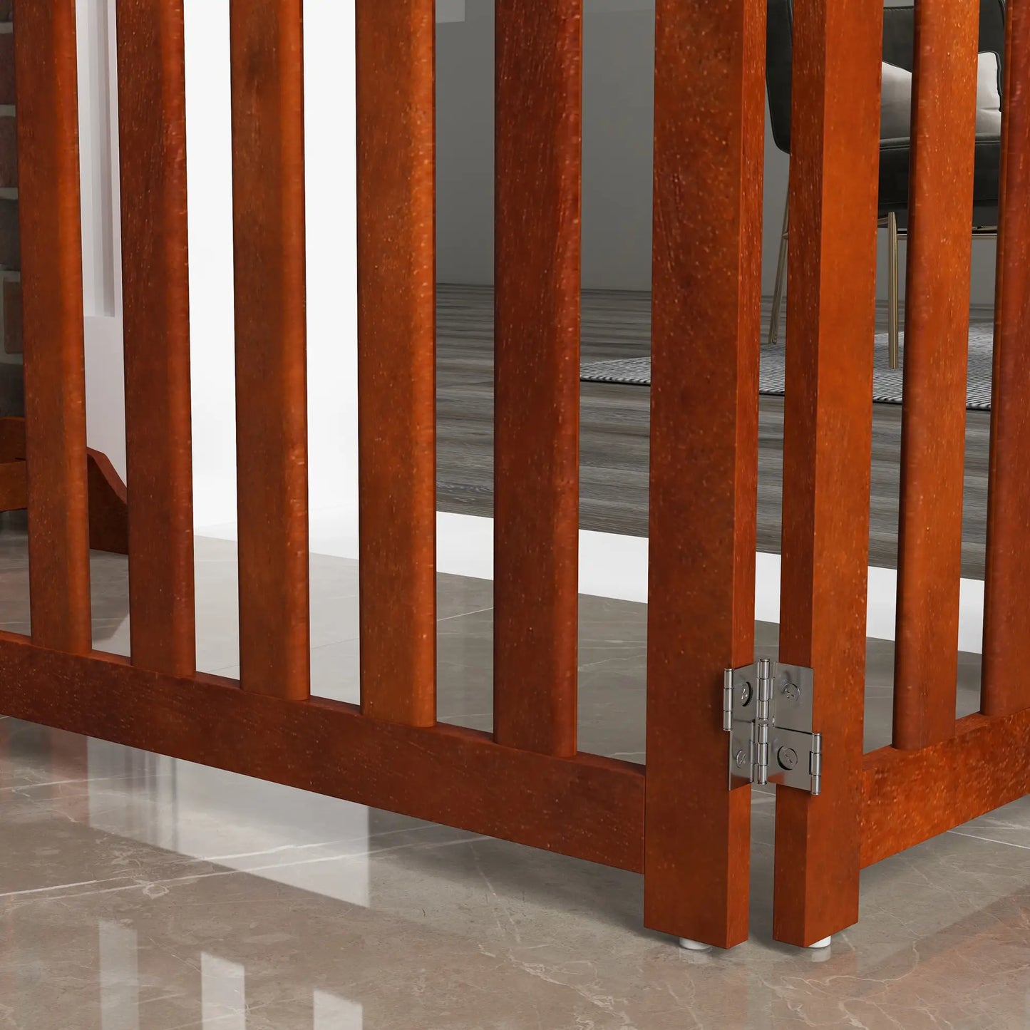 Foldable Dog Gate With Door, 4 Panels Freestanding, Brown Houses, Kennels & Pens at Gallery Canada