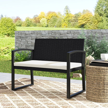 2 Seater Rattan Garden Bench Loveseat, With Cushion And Armrests, Beige Patio Chairs at Gallery Canada