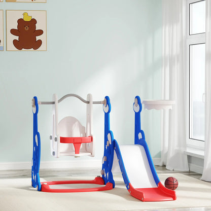 4-in-1 Slide, Swing Set, Basketball Hoop, Climber, Ages 1.5-4, Dark Blue Gym Sets & Swings at Gallery Canada