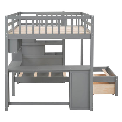 Over Twin Bunk Bed with Study Desk, Drawers, Shelves, 98" L x 80" W x 64.5" H, Grey Bed Frames at Gallery Canada