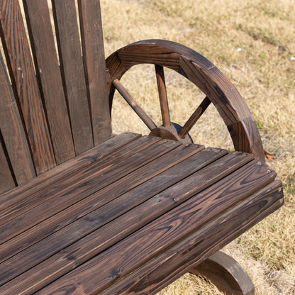Outdoor Garden Bench, 2-Seat Wooden Patio Bench, Wheel-Shaped Armrests, Carbonized Outdoor Benches at Gallery Canada