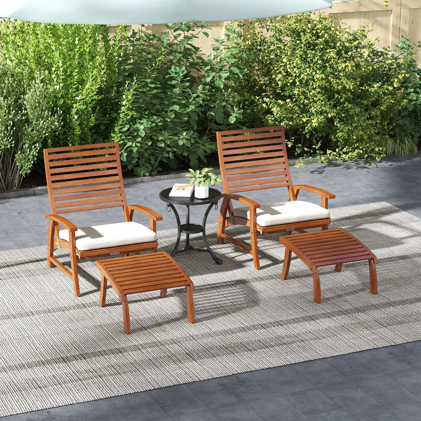 4 Acacia Wood Patio Set, Footstool, Seat Cushions, Cream White Patio Chairs at Gallery Canada